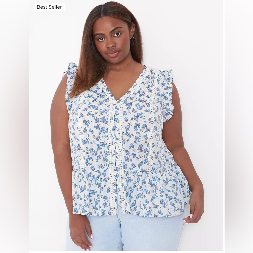 Lane Bryant Ruffle Sleeve Button Down Top